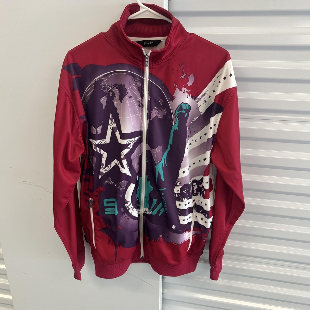 Sean John Track Jacket Mens M Red Revolution Will Be Televised Graphic Full Zip